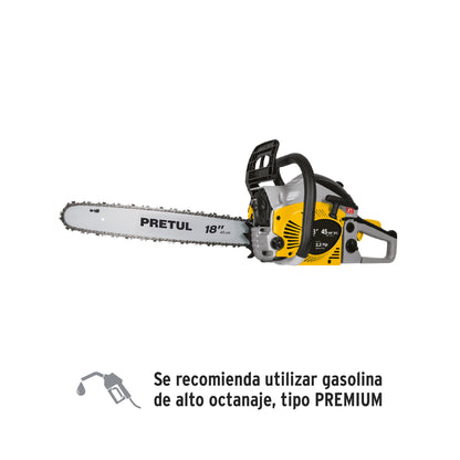 Motosierra 45 cc a gasolina con barra de 18”, PRETUL