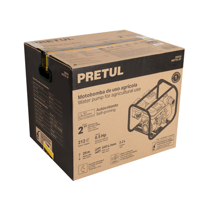 Motobomba autocebante 2” x 2”, gasolina 6-1/2 HP, agrícola, PRETUL