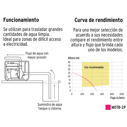 Motobomba autocebante 2” x 2”, gasolina 6-1/2 HP, agrícola, PRETUL