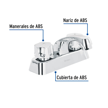 Mezcladora 4” lavabo, ABS, cuello corto, BASIC