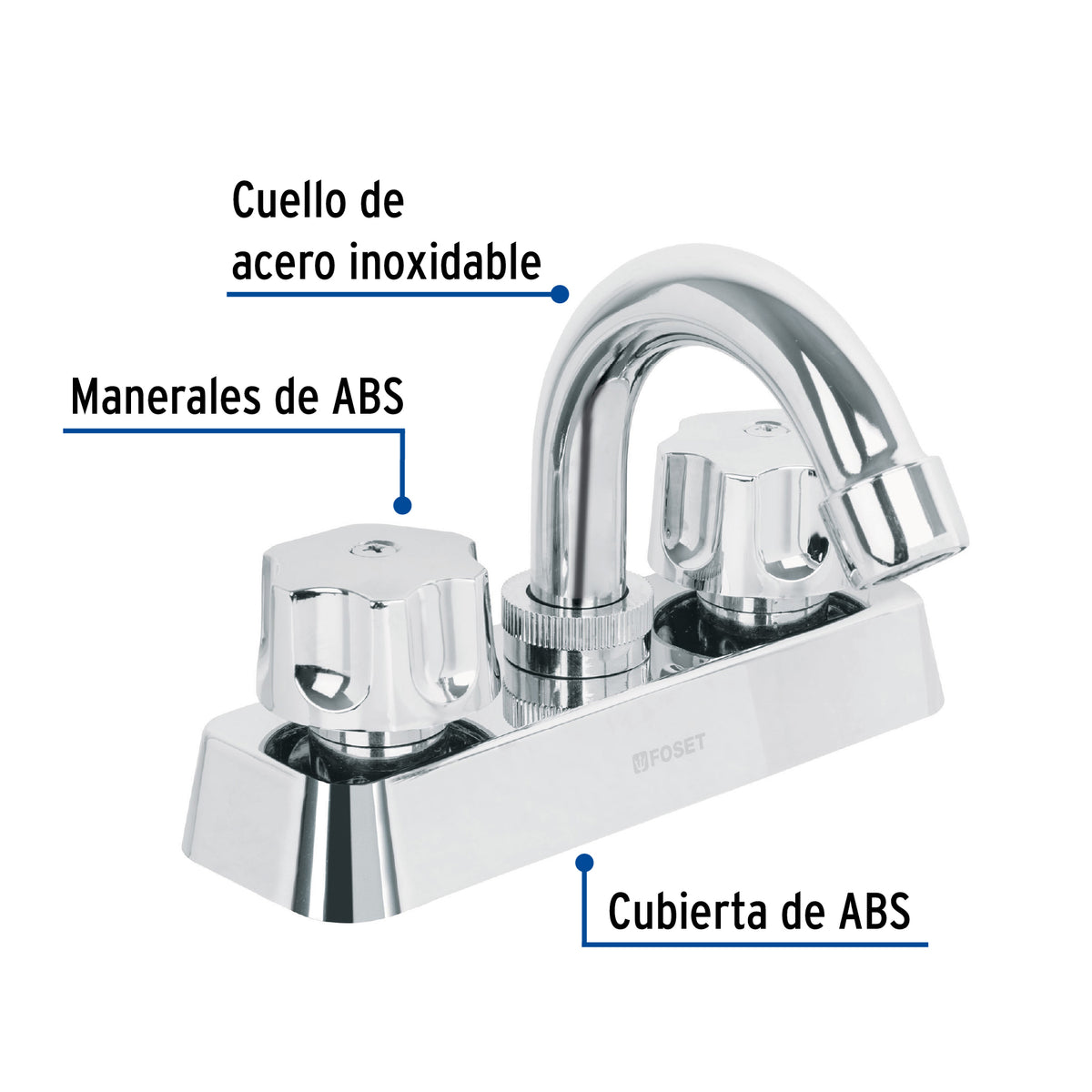 Mezcladora 4” lavabo, ABS, cuello curvo, BASIC