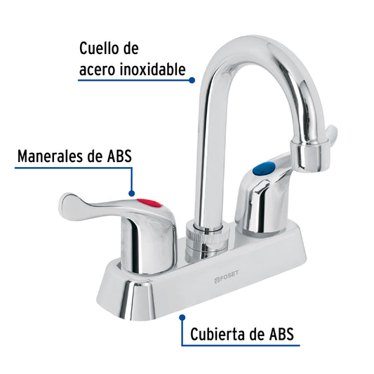 Mezcladora 4” lavabo, ABS, cuello bar, palanca, BASIC