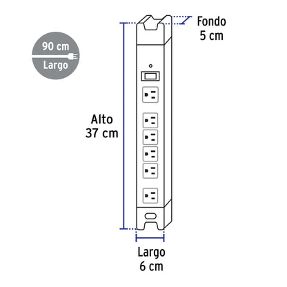 Multicontacto 14 AWG industrial, supresor de picos, 6 entradas