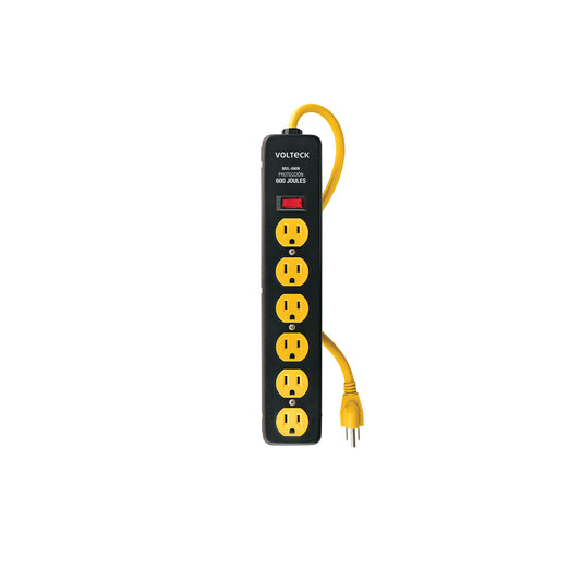 Multicontacto 14 AWG, 6 entradas, supresor de picos 600 J, negro