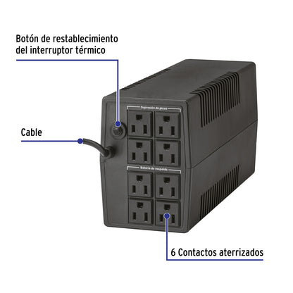 No Break 900 VA / 480 W con 8 contactos, Volteck