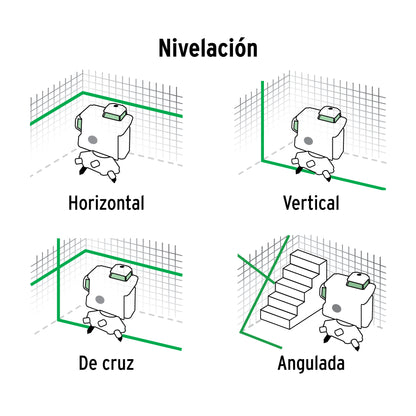 Nivel láser verde, alcance 25 m, 16 líneas, recargable, PRETUL