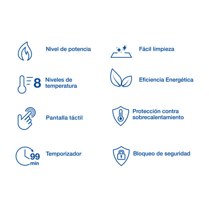 Parrilla inducción empotrable 30 cm, 2 quemadores, vidrio, RIVIERA