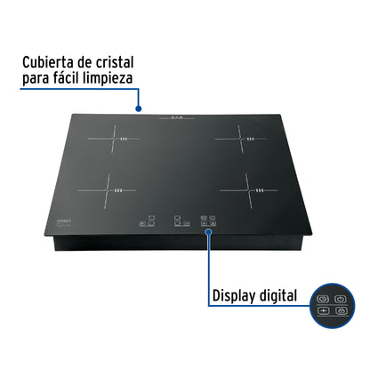 Parrilla inducción empotrable 60 cm, 4 quemadores, vidrio, RIVIERA