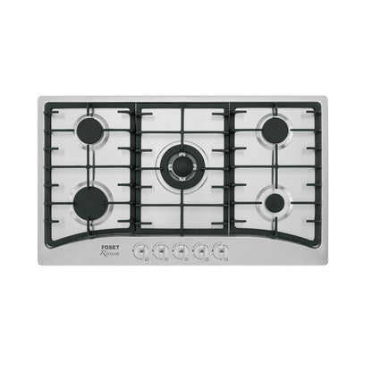 Parrilla gas empotrable 90 cm, 5 quemadores, acero inox, RIVIERA