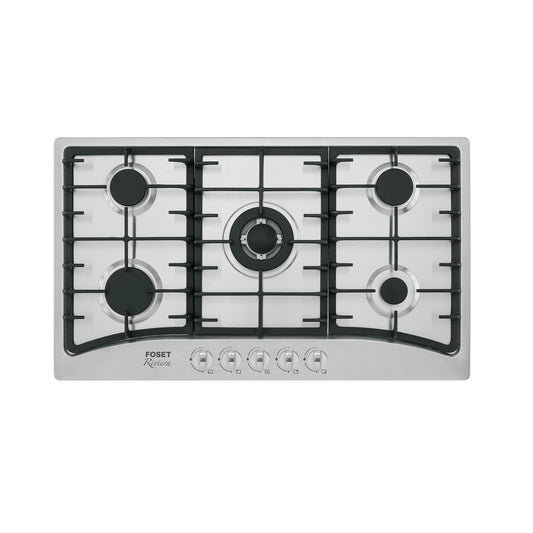 Parrilla gas empotrable 90 cm, 5 quemadores, acero inox, RIVIERA