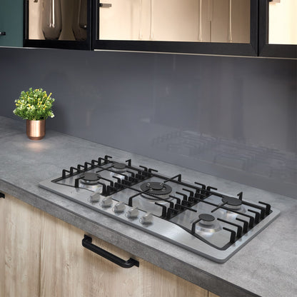 Parrilla gas empotrable 90 cm, 5 quemadores, acero inox, RIVIERA