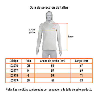 Playera protección solar, manga larga, con gorro, hombre, G