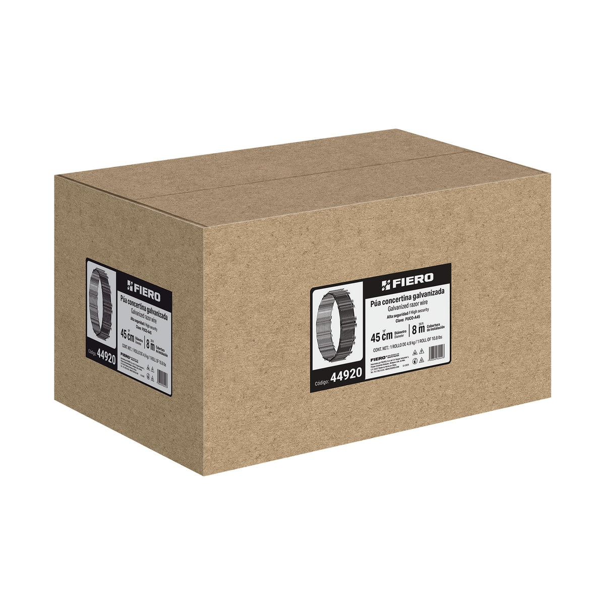 Rollo concertina alta seguridad, 45 cm diámetro × 8 m, FIERO
