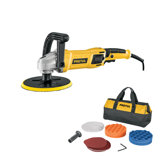 Pulidora rotativa 7”, 1200 W, con accesorios, PRETUL
