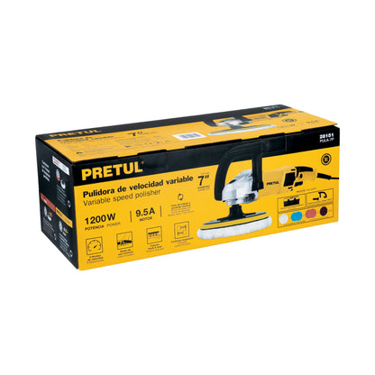 Pulidora rotativa 7”, 1200 W, con accesorios, PRETUL