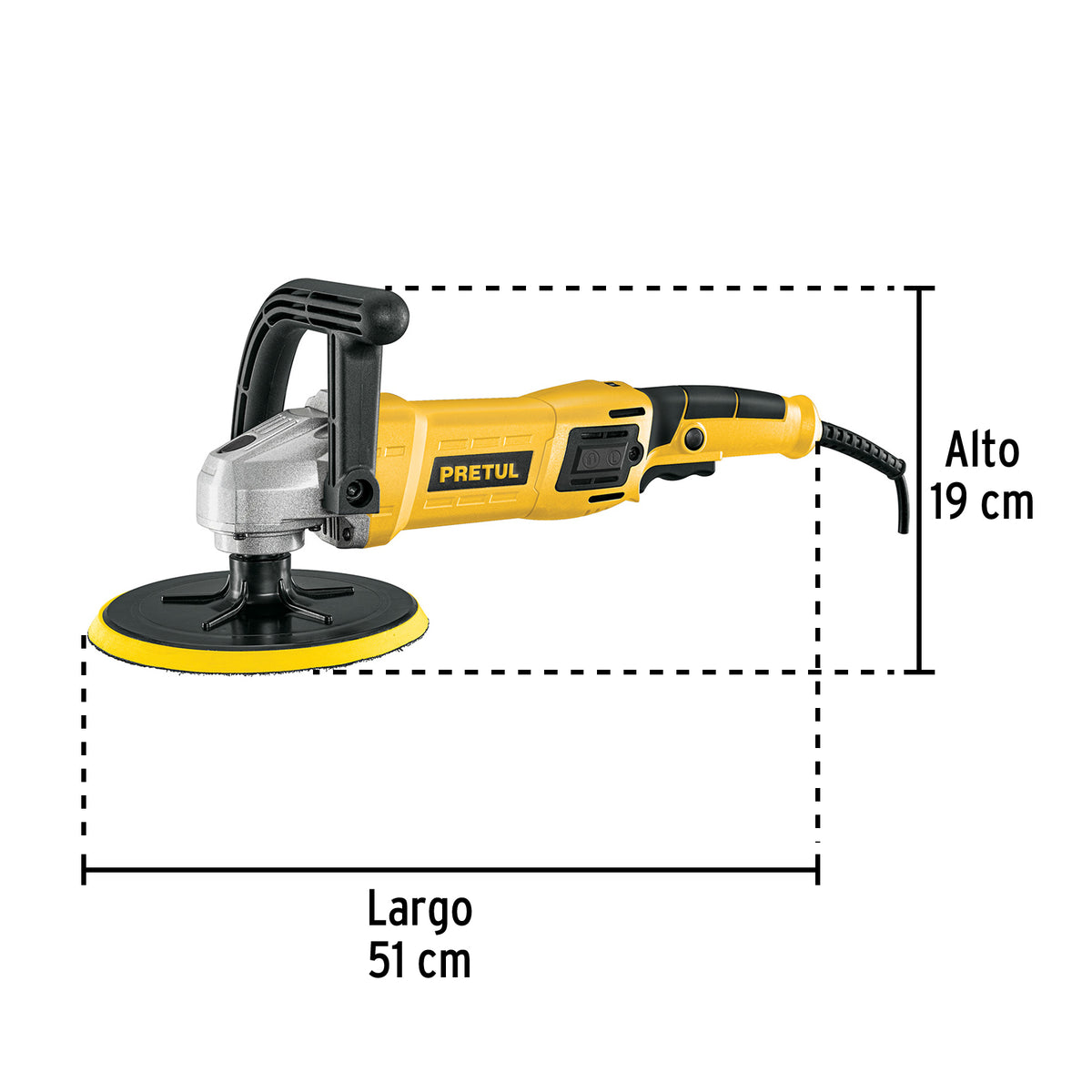 Pulidora rotativa 7”, 1200 W, con accesorios, PRETUL