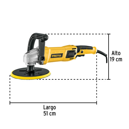 Pulidora rotativa 7”, 1200 W, con accesorios, PRETUL