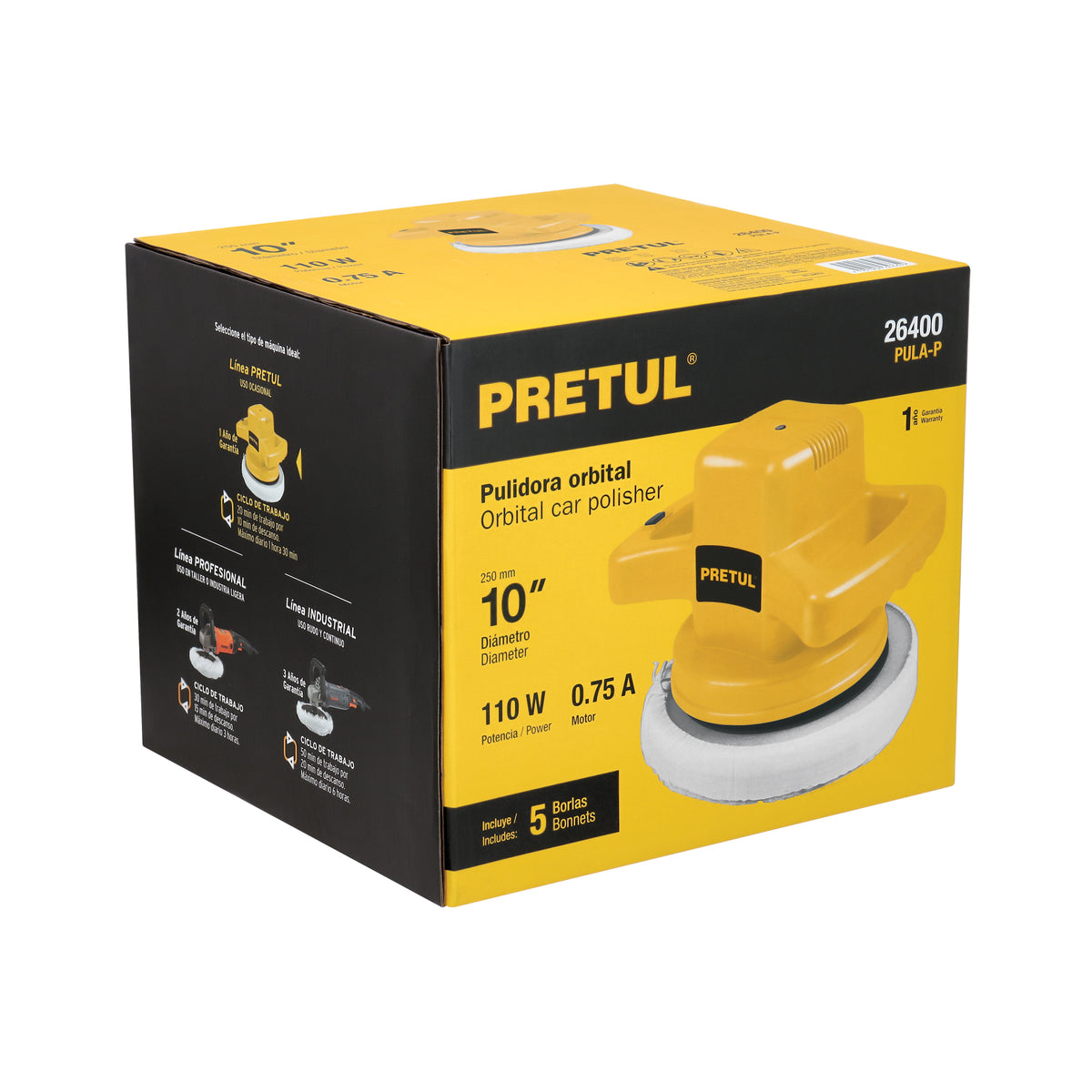 Pulidora roto-orbital 10”, 110 W, PRETUL