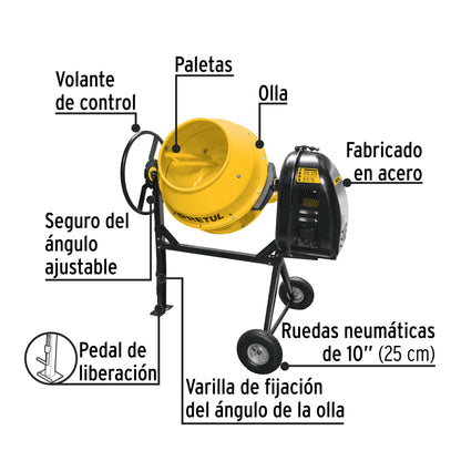Revolvedora de concreto 1/2 saco, uso ligero, gasolina, 160 L