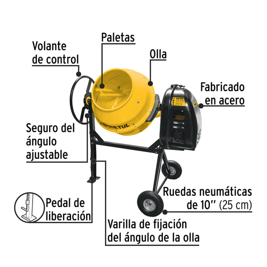 Revolvedora de concreto 1/2 saco, uso ligero, gasolina, 160 L