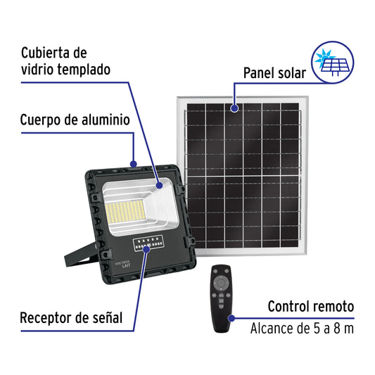Reflector LED con panel solar 60 W, 6500 K, Volteck