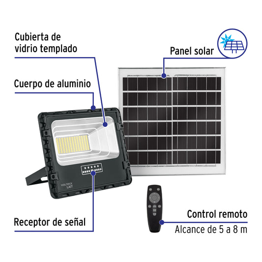 Reflector LED con panel solar 100 W, 6500 K, Volteck