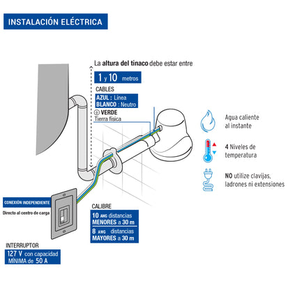 Regadera eléctrica, 4 temperaturas, 14.5 cm, blanca, FOSET