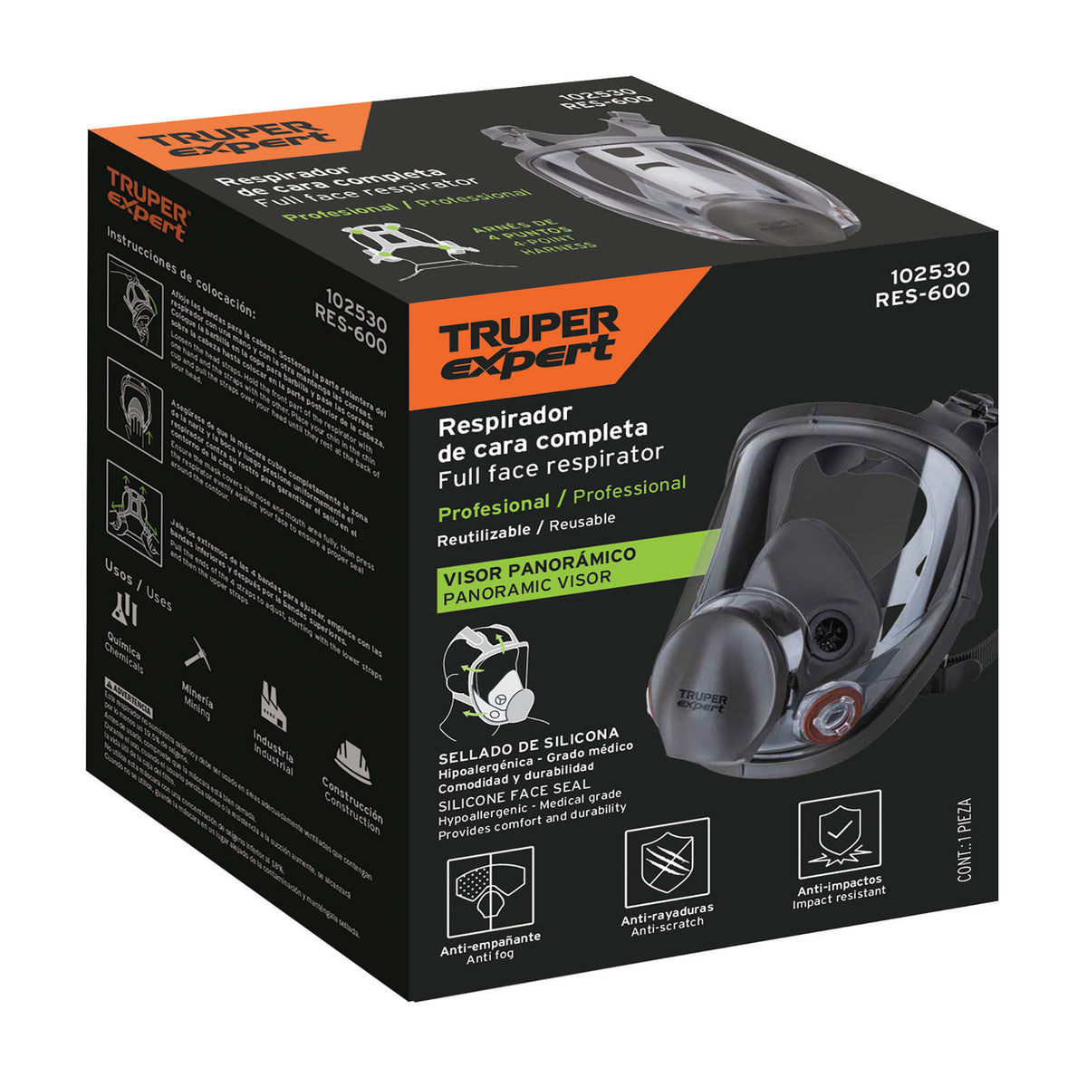 Respirador de cara completa, reutilizable, TRUPER EXPERT
