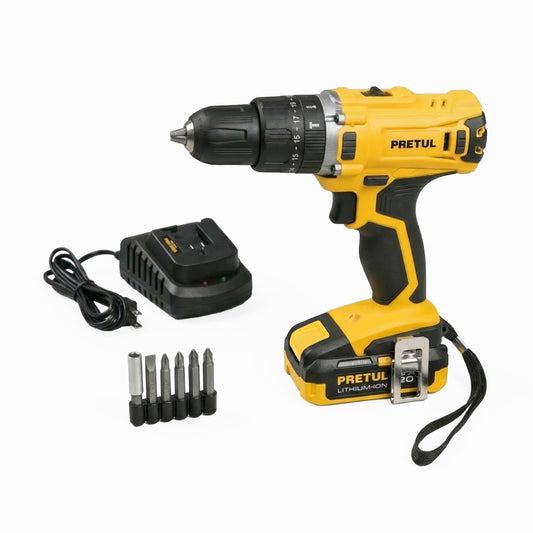 Rotomartillo/destornillador 1/2”, 20 V, 1 batería 2 Ah, PRETUL