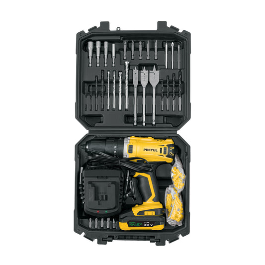 Kit rotomartillo/destornillador 1/2”, 20 V, 32 accesorios, PRETUL