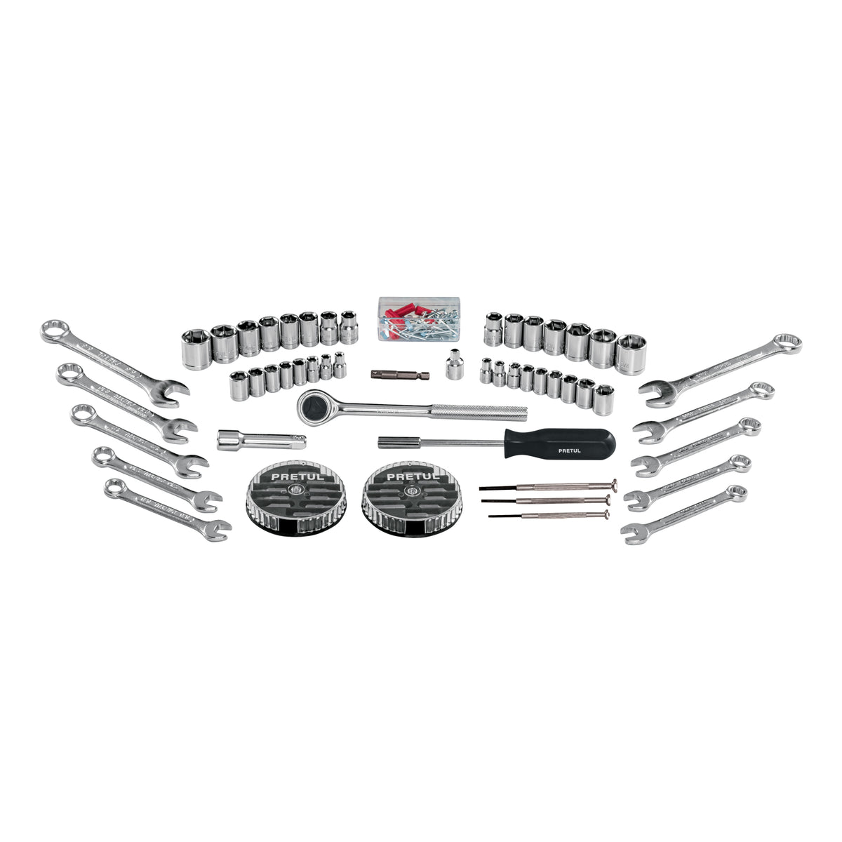 Juego de 71 herramientas 1/4” y 3/8” para mecánico, PRETUL