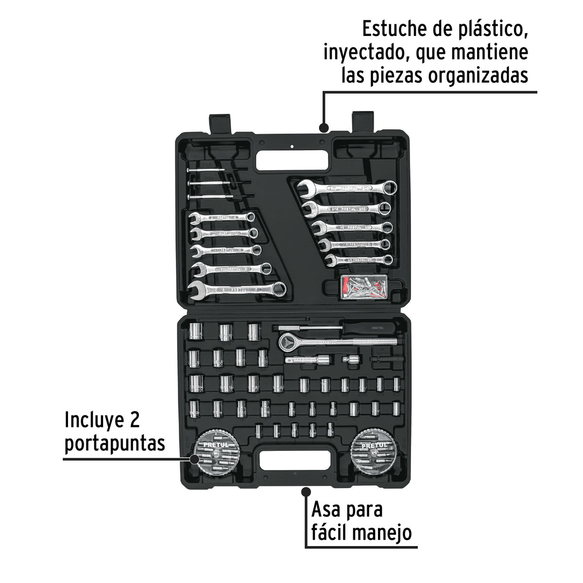 Juego de 71 herramientas 1/4” y 3/8” para mecánico, PRETUL