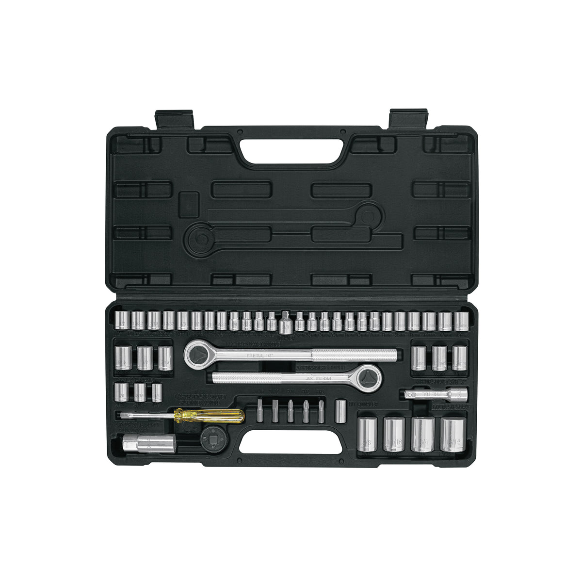 Juego de 51 herramientas 1/4”, 3/8” y 1/2” para mecánico, PRETUL