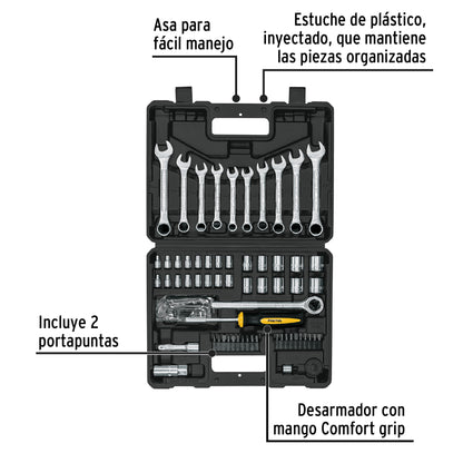 Juego de 70 herramientas 1/4” y 3/8” para mecánico, PRETUL