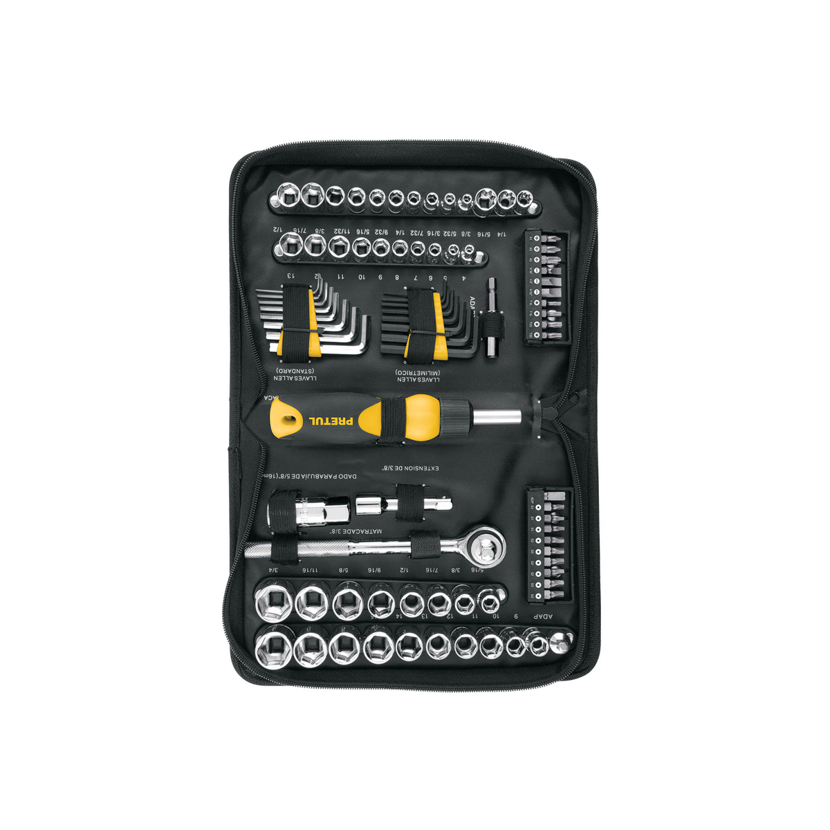 Juego de 83 herramientas 1/4” y 3/8” para mecánico, PRETUL