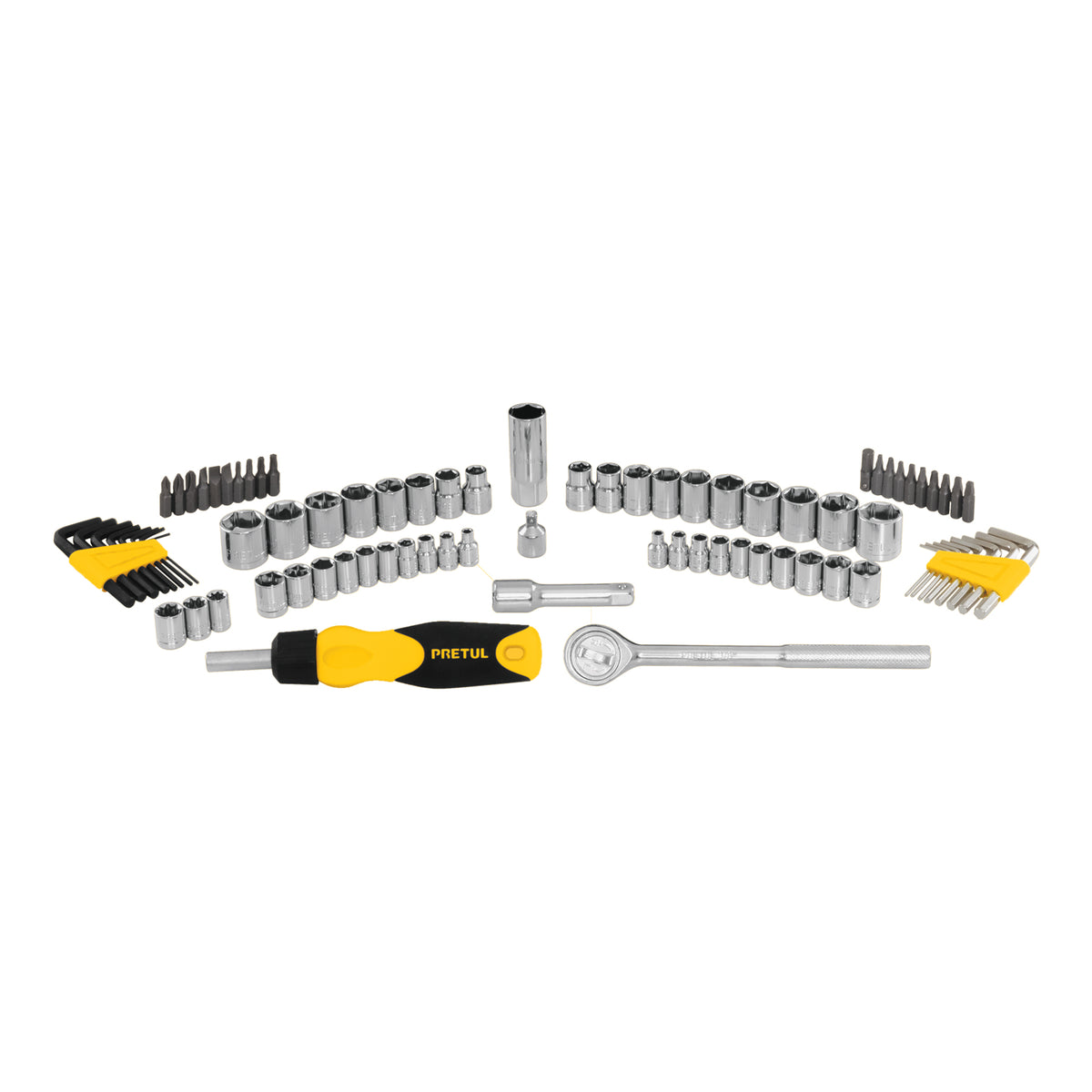 Juego de 83 herramientas 1/4” y 3/8” para mecánico, PRETUL