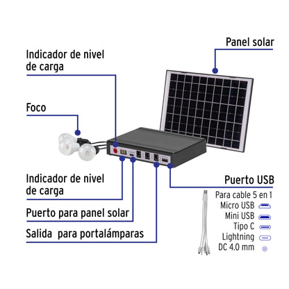 Sistema de iluminación solar 6 W con 3 lámparas LED, Volteck