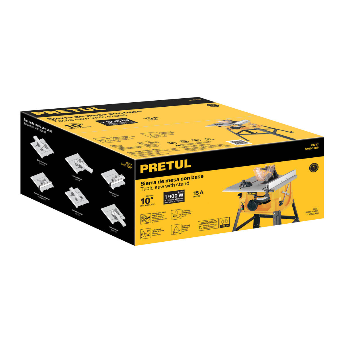 Sierra de mesa 10”, 2-1/2 HP (1900 W), con base, PRETUL