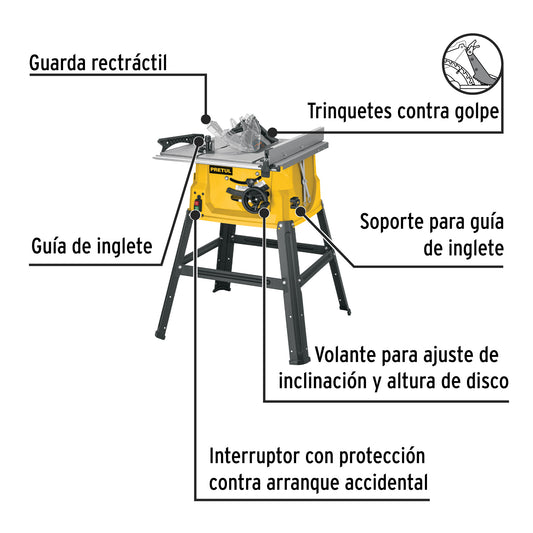 Sierra de mesa 10”, 2-1/2 HP (1900 W), con base, PRETUL