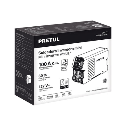 Mini soldadora inversora 100 A, 127 V, Serie 300, PRETUL