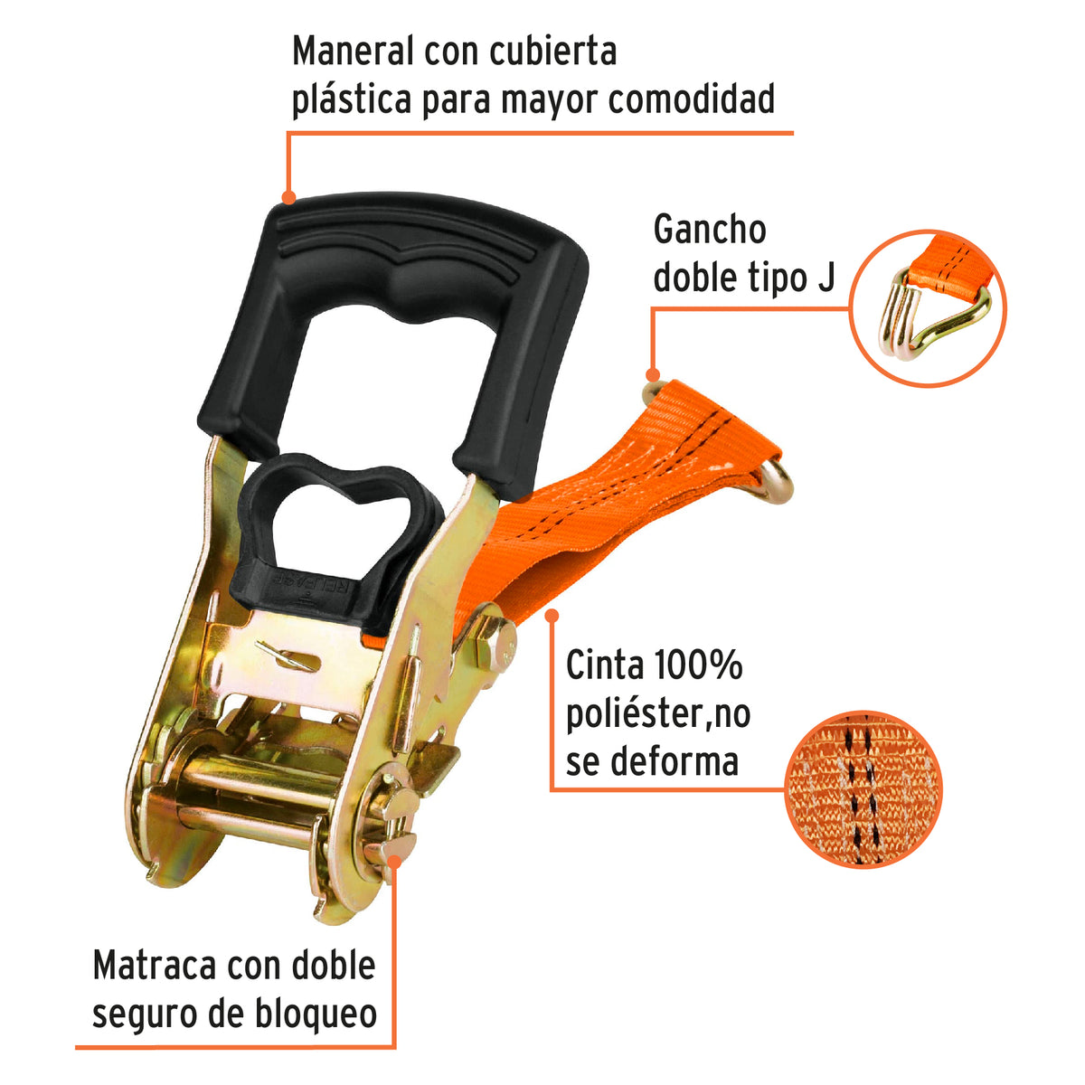 Juego de 2 sujetadores con matraca, carga máxima 1,500 kg