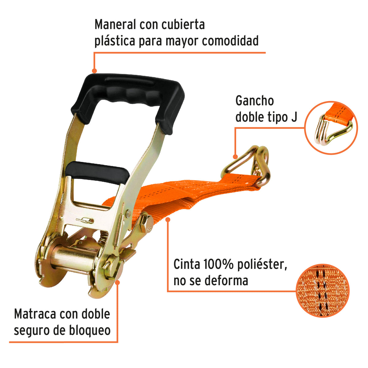 Sujetador con matraca, carga máxima 5,000 kg