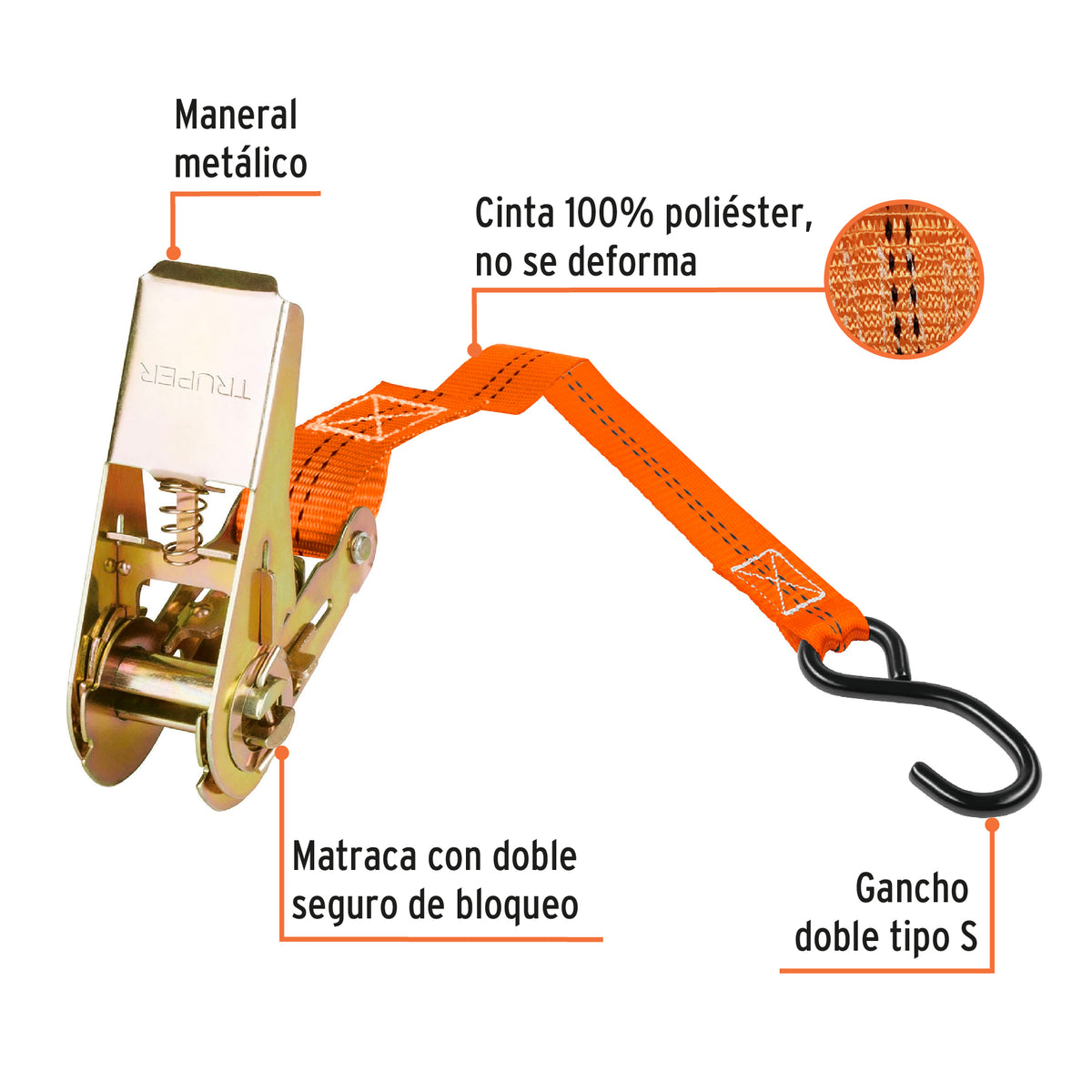 Juego de 4 sujetadores con matraca, carga máxima 675 kg