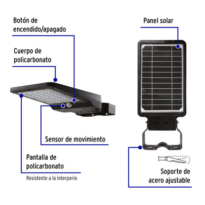Luminario suburbano solar LED 8 W, 6500 K, con sensor de luz