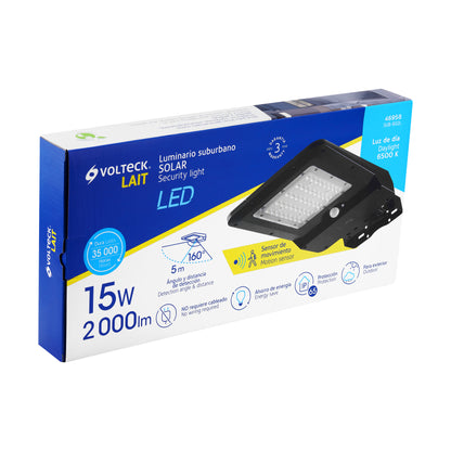 Luminario suburbano solar LED 15 W, 6500 K, con sensor de luz
