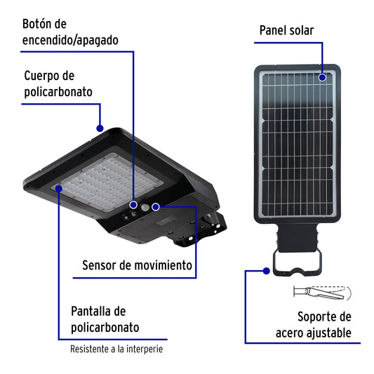 Luminario suburbano solar LED 40 W, 6500 K, con control remoto