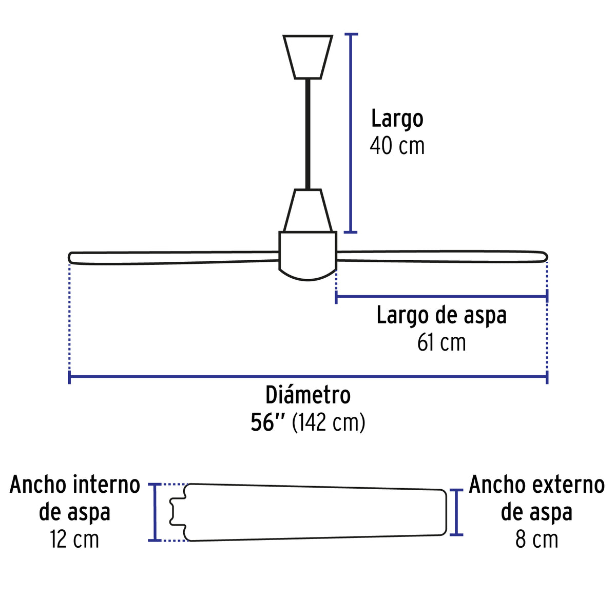 Ventilador de techo para interior, 56”, blanco, Volteck