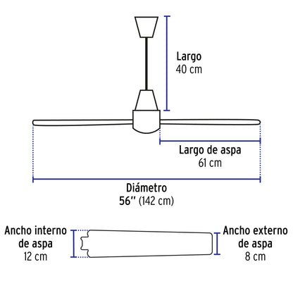 Ventilador de techo para interior, 56”, blanco, Volteck