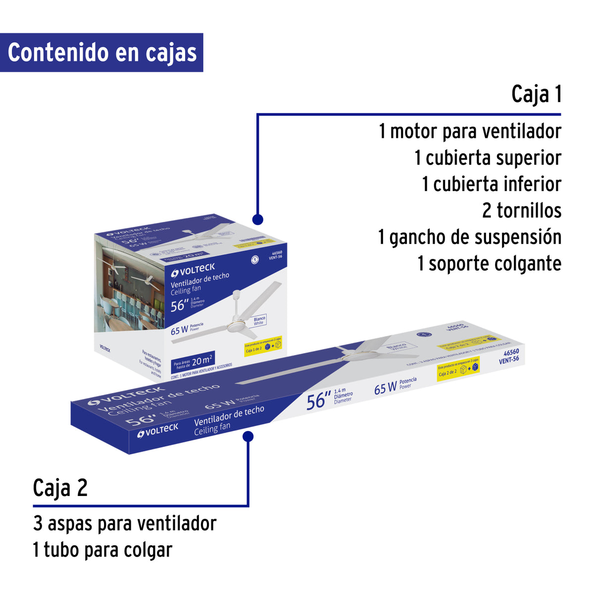 Ventilador de techo para interior, 56”, blanco, Volteck
