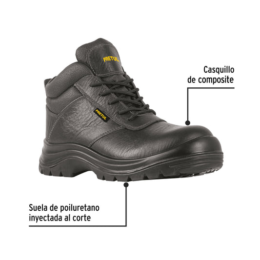 Bota de seguridad negra, #28, casquillo de composite, PRETUL
